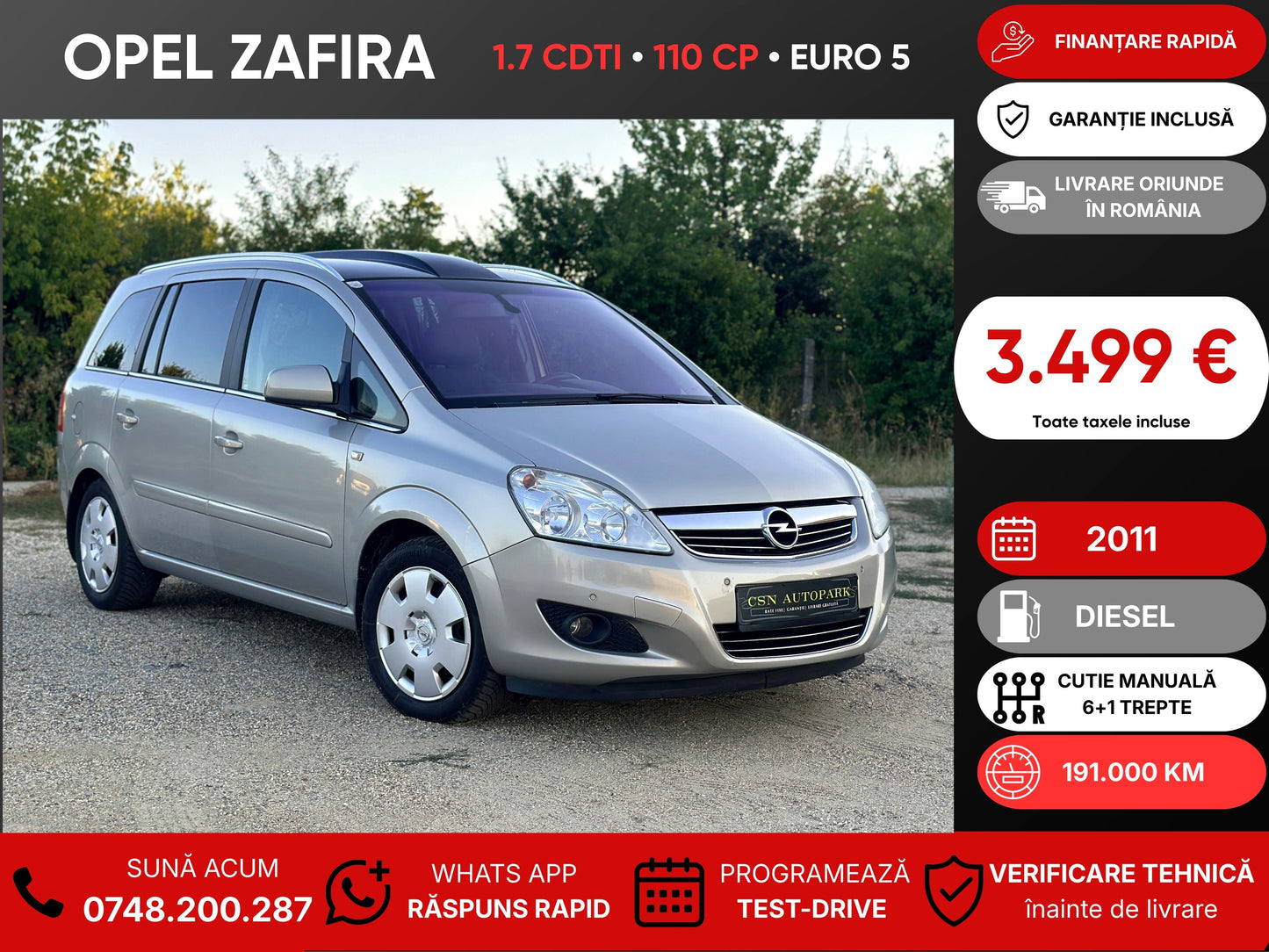 Opel Zafira 1.7 CDTI • 2011 • 7 LOCURI • Diesel • 110 CP • Euro 5 • Rate fixe • Garanție • Livrare Gratuită