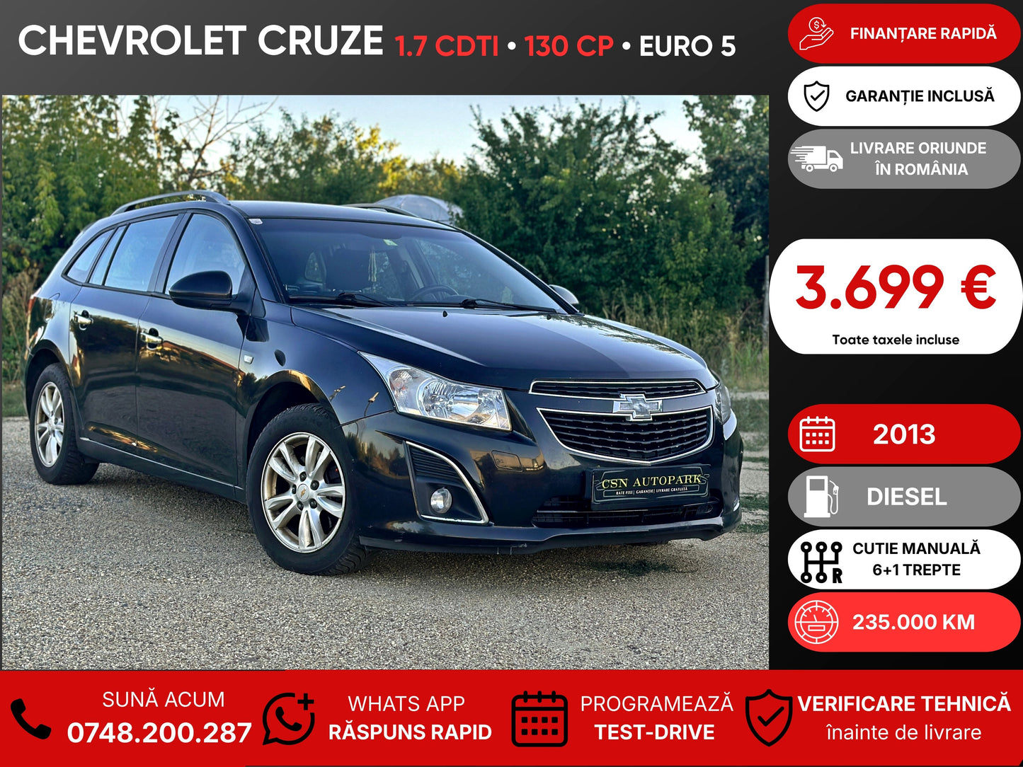 Chevrolet Cruze 1.7 CDTI • 2013 • Diesel • 130 CP • Euro 5 • Rate fixe • Garanție • Livrare Gratuită