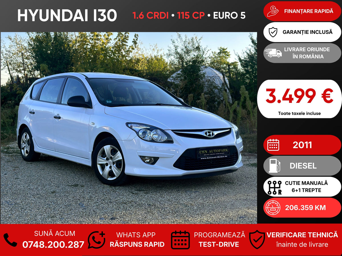 Hyundai i30 1.6 CRDI • 2011 • Diesel • 115 CP • Euro 5 • Rate fixe • Garanție • Livrare Gratuită