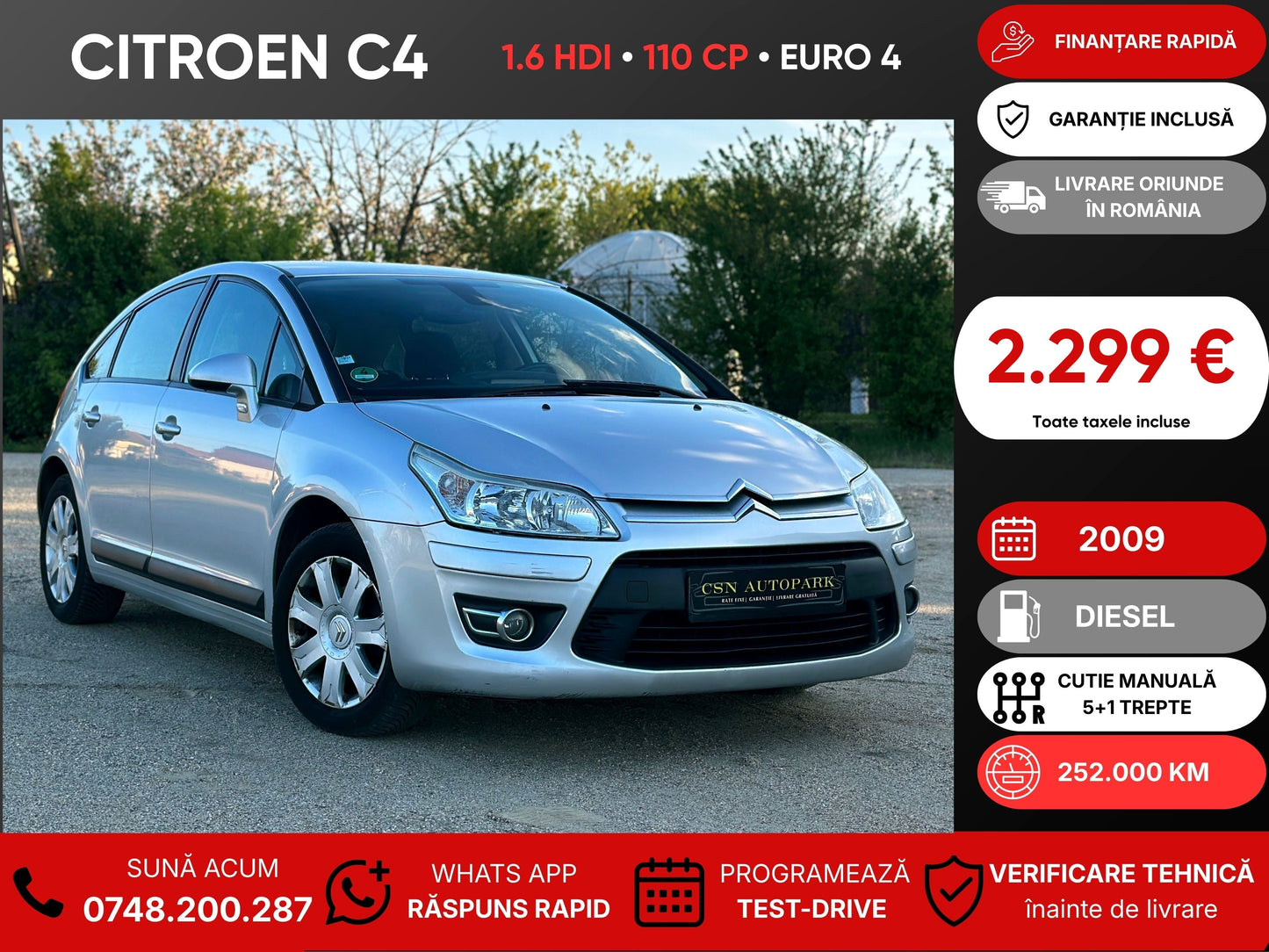 Citroen C4 1.6 HDI • 2009 • Diesel • 110 CP • Euro 4