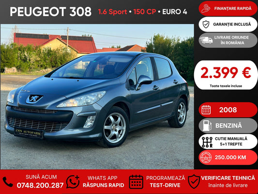 Peugeot 308 1.6 Sport • 2008 • Benzină • 150 CP • Euro 4